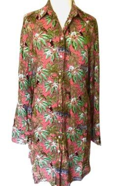 Jane & Delancey Womens Shirt Dress Orange Combo Safari Birds Cheetah Palm L